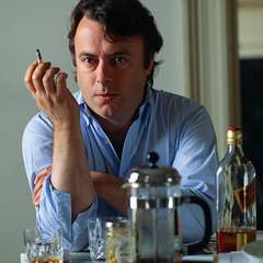 Christopher Hitchens portrait with cigarette and coffee